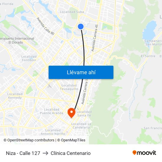 Niza - Calle 127 to Clínica Centenario map
