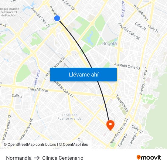 Normandía to Clínica Centenario map