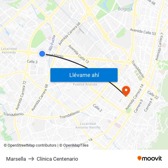 Marsella to Clínica Centenario map