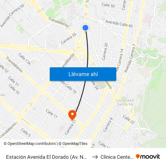 Estación Avenida El Dorado (Av. NQS - Cl 40a) to Clínica Centenario map