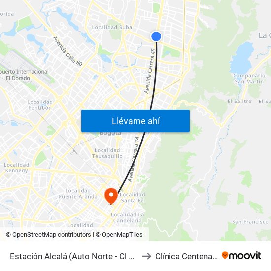 Estación Alcalá (Auto Norte - Cl 136) to Clínica Centenario map