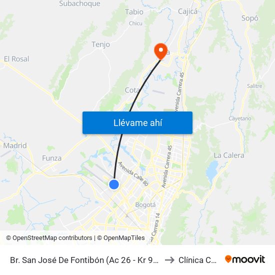 Br. San José De Fontibón (Ac 26 - Kr 96a) to Clínica Chia map