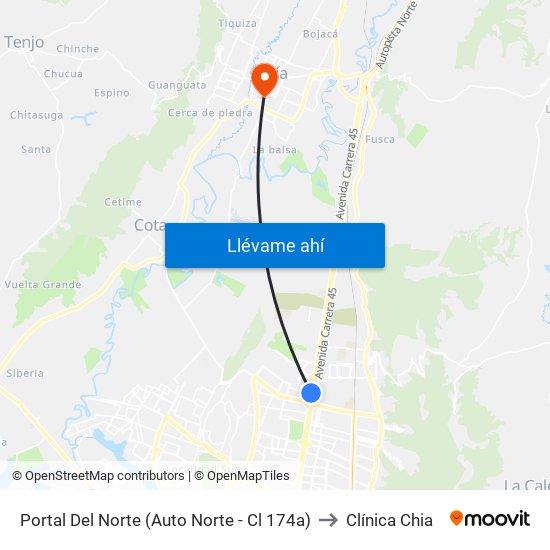 Portal Del Norte (Auto Norte - Cl 174a) to Clínica Chia map