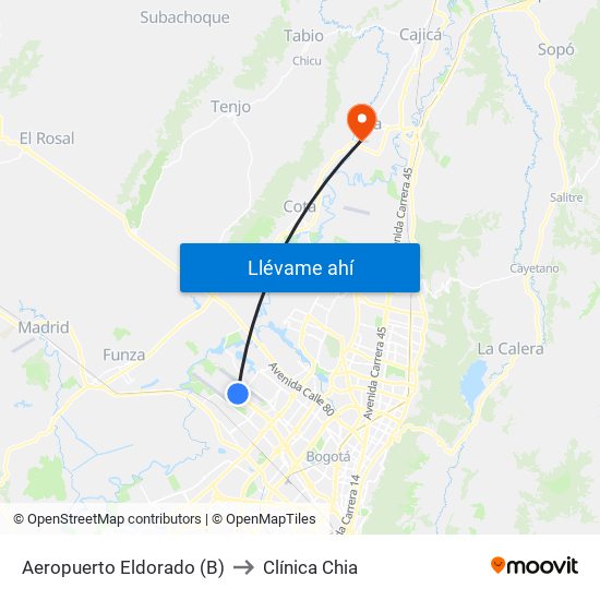 Aeropuerto Eldorado (B) to Clínica Chia map
