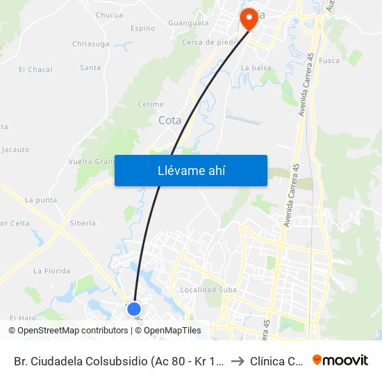 Br. Ciudadela Colsubsidio (Ac 80 - Kr 112a) to Clínica Chia map