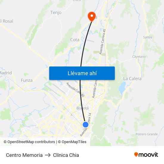 Centro Memoria to Clínica Chia map