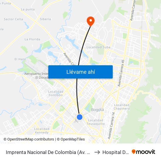 Imprenta Nacional De Colombia (Av. Esperanza - Kr 66) to Hospital De Suba map