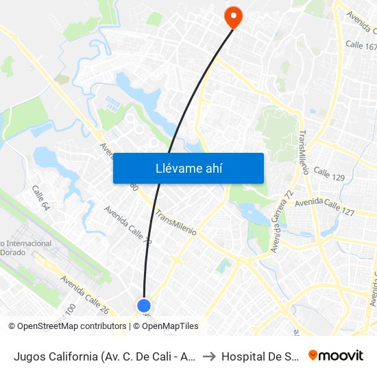 Jugos California (Av. C. De Cali - Ac 63) to Hospital De Suba map
