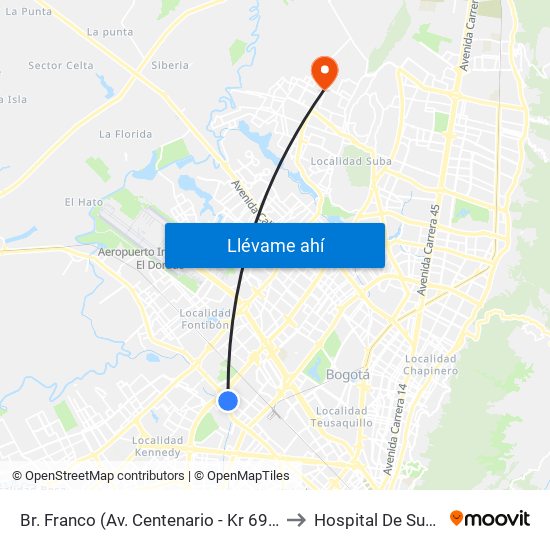 Br. Franco (Av. Centenario - Kr 69b) to Hospital De Suba map