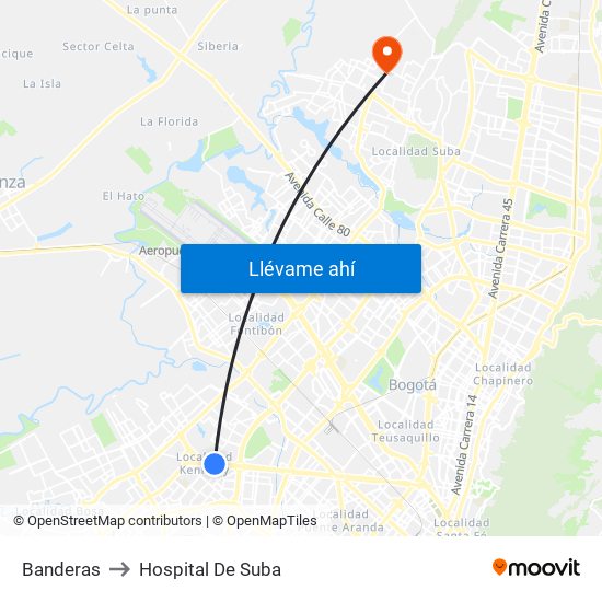 Banderas to Hospital De Suba map