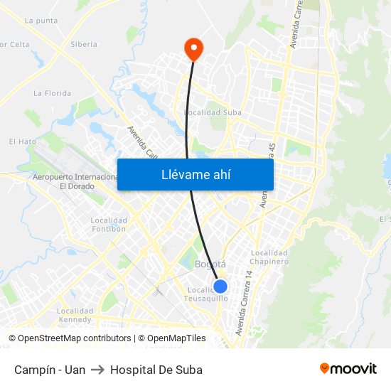 Campín - Uan to Hospital De Suba map