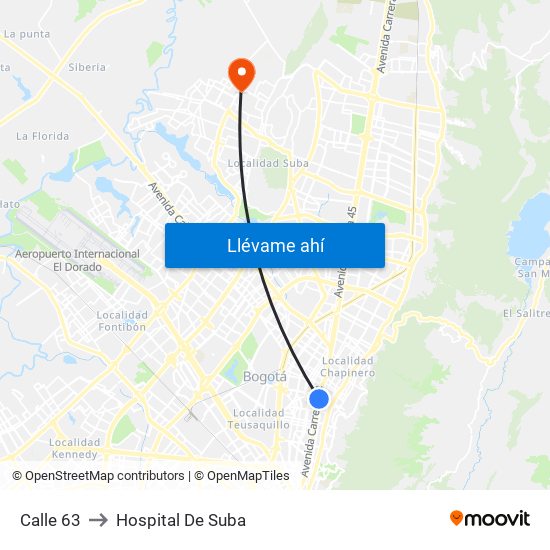 Calle 63 to Hospital De Suba map