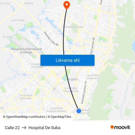 Calle 22 to Hospital De Suba map