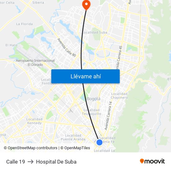 Calle 19 to Hospital De Suba map