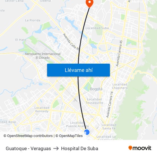 Guatoque - Veraguas to Hospital De Suba map