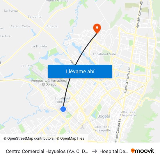 Centro Comercial Hayuelos (Av. C. De Cali - Cl 20) to Hospital De Suba map