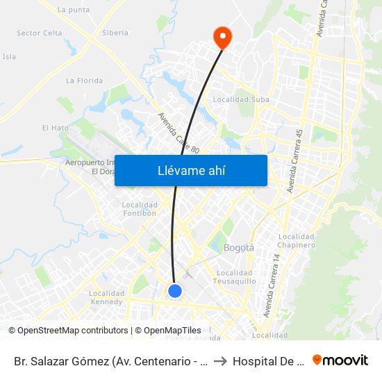 Br. Salazar Gómez (Av. Centenario - Kr 65) (A) to Hospital De Suba map