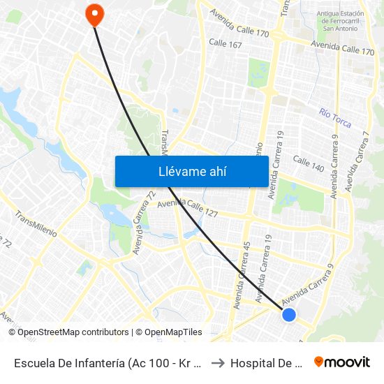 Escuela De Infantería (Ac 100 - Kr 11a) (B) to Hospital De Suba map