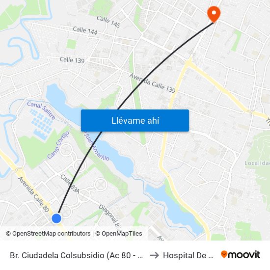 Br. Ciudadela Colsubsidio (Ac 80 - Kr 112a) to Hospital De Suba map