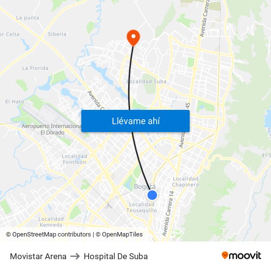 Movistar Arena to Hospital De Suba map