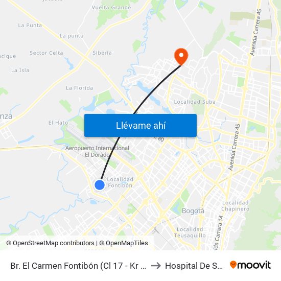 Br. El Carmen Fontibón (Cl 17 - Kr 100) to Hospital De Suba map