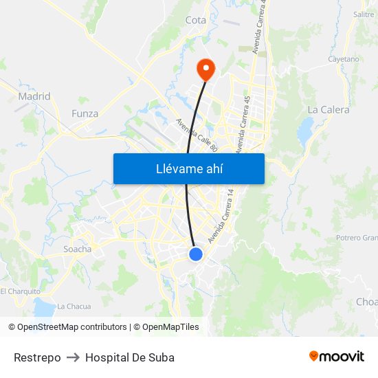 Restrepo to Hospital De Suba map