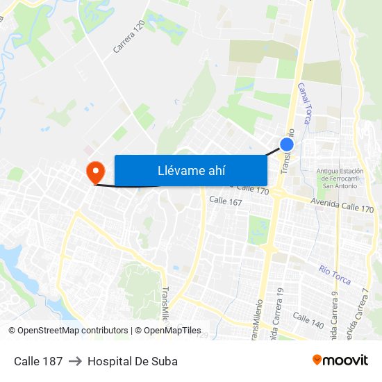 Calle 187 to Hospital De Suba map