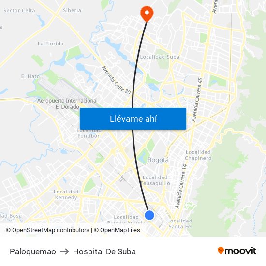 Paloquemao to Hospital De Suba map