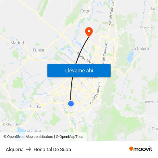 Alquería to Hospital De Suba map