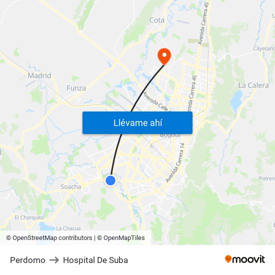 Perdomo to Hospital De Suba map