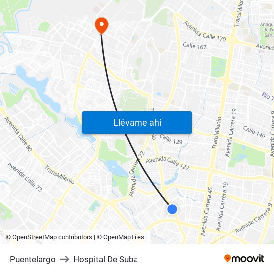 Puentelargo to Hospital De Suba map