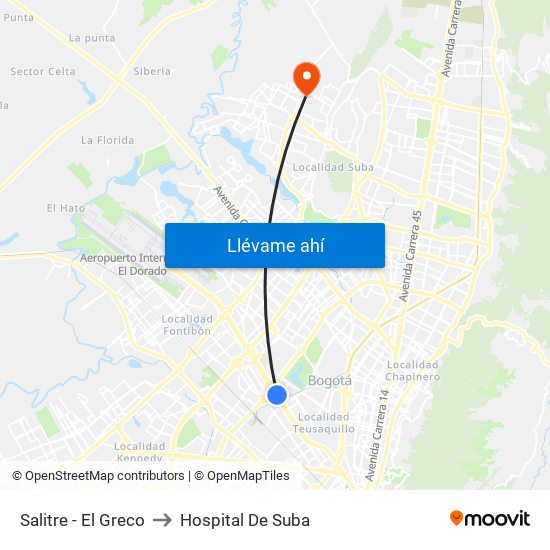 Salitre - El Greco to Hospital De Suba map