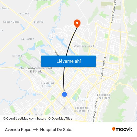 Avenida Rojas to Hospital De Suba map