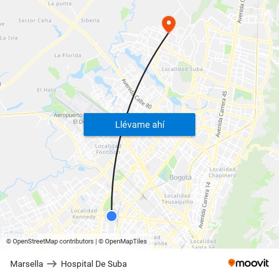 Marsella to Hospital De Suba map