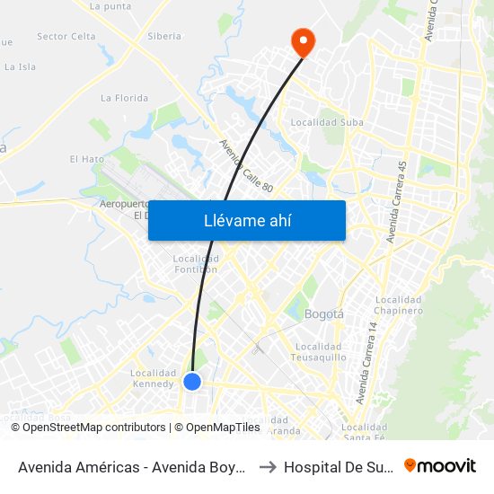 Avenida Américas - Avenida Boyacá to Hospital De Suba map