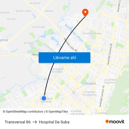 Transversal 86 to Hospital De Suba map
