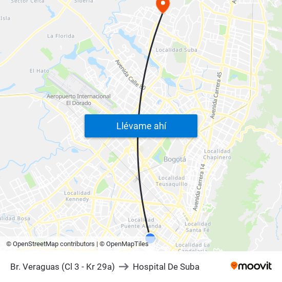 Br. Veraguas (Cl 3 - Kr 29a) to Hospital De Suba map