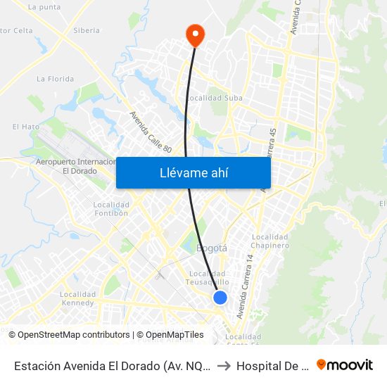Estación Avenida El Dorado (Av. NQS - Cl 40a) to Hospital De Suba map