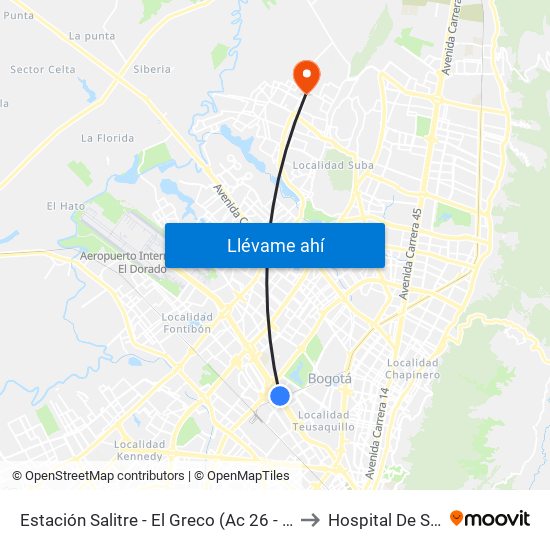 Estación Salitre - El Greco (Ac 26 - Ak 68) to Hospital De Suba map