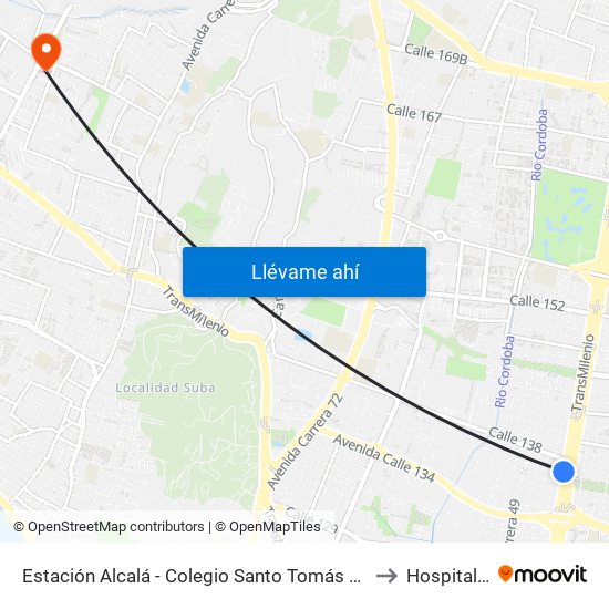 Estación Alcalá - Colegio Santo Tomás Dominicos (Auto Norte - Cl 136) to Hospital De Suba map