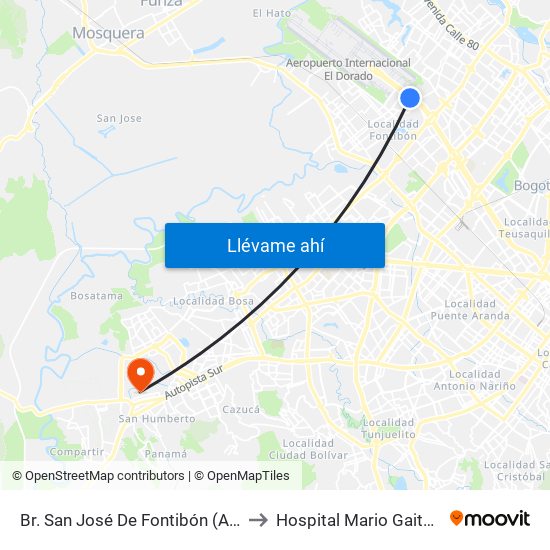 Br. San José De Fontibón (Ac 26 - Kr 96a) to Hospital Mario Gaitán Yanguas map