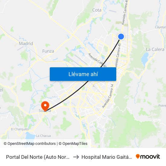 Portal Del Norte (Auto Norte - Cl 174a) to Hospital Mario Gaitán Yanguas map