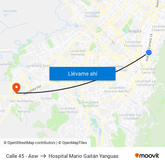 Calle 45 - Asw to Hospital Mario Gaitán Yanguas map