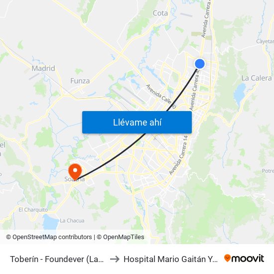 Toberín - Foundever (Lado Sur) to Hospital Mario Gaitán Yanguas map