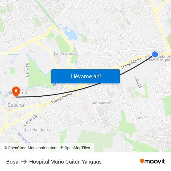 Bosa to Hospital Mario Gaitán Yanguas map