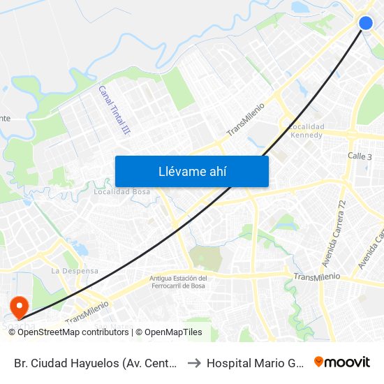 Br. Ciudad Hayuelos (Av. Centenario - Av. C. De Cali) to Hospital Mario Gaitán Yanguas map