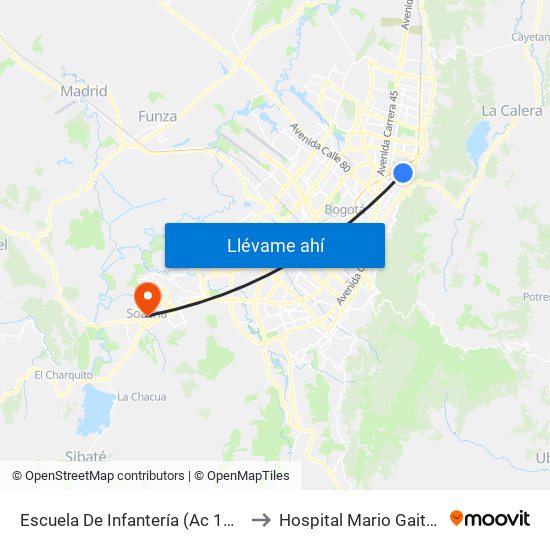 Escuela De Infantería (Ac 100 - Kr 11a) (B) to Hospital Mario Gaitán Yanguas map