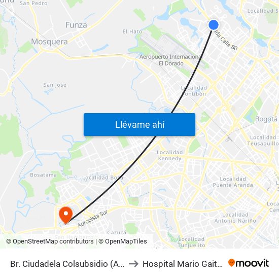 Br. Ciudadela Colsubsidio (Ac 80 - Kr 112a) to Hospital Mario Gaitán Yanguas map