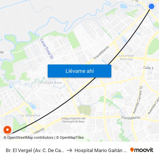 Br. El Vergel (Av. C. De Cali - Cl 18) to Hospital Mario Gaitán Yanguas map