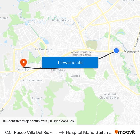 C.C. Paseo Villa Del Río - Madelena to Hospital Mario Gaitán Yanguas map